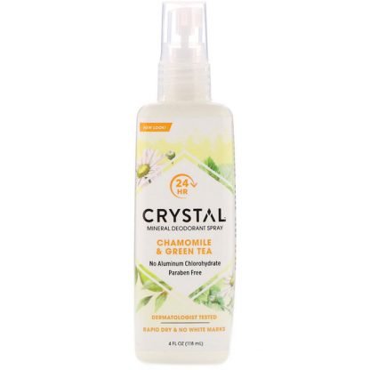 Crystal Body Deodorant, ミネラルデオドラントスプレー、カモミール & 緑茶、4液量オンス (118 ml)