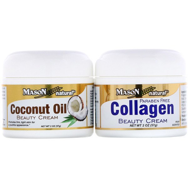 Mason Natural, ココナツオイル ビューティークリーム + コラーゲン ビューティークリーム、2個、各2 oz (57 g)