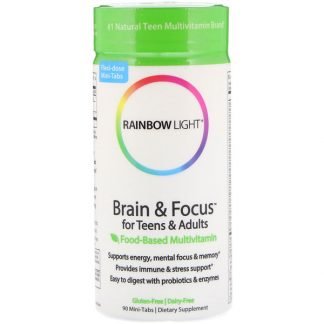 Rainbow Light, Brain & Focus（ブレイン・フォーカス）中学生から大人向け、食品ベースのマルチビタミン、ミニタブレット90粒