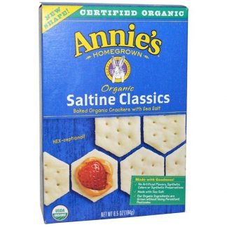 Annie's Homegrown, オーガニック ソルティン・ベークド・オーガニッククラッカー シーソルト付き, 6.5 オンス (184 g)