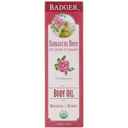 Badger Company, アンティオキシダントボディーオイル、 ダマスカスローズ、 4液量オンス (118 ml)