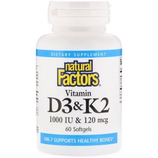 Natural Factors, ビタミンD3 & K2、ソフトジェル60錠