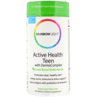 Rainbow Light, Active Health Teen with Derma Complex、食物由来のマルチビタミン、 90 錠