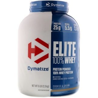 Dymatize Nutrition, エリート　100％ホエープロテイン・パウダー、クッキー＆クリーム、5ポンド（2.3kg）