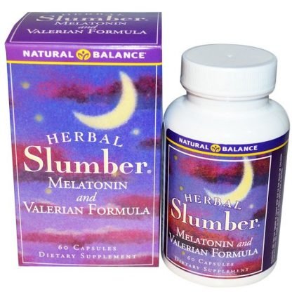 Natural Balance, ハーブ・スランバー、メラトニン、ヴァレリアンフォーミュラ、60植物性カプセル