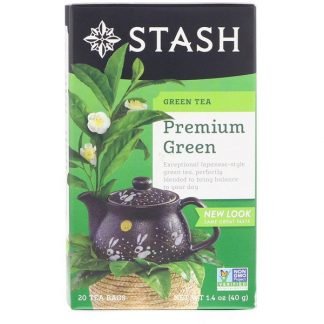 Stash Tea, プレミアム, 緑茶, プレミアムグリーン, 20ティーバッグ, 1.4 オンス（40 g）