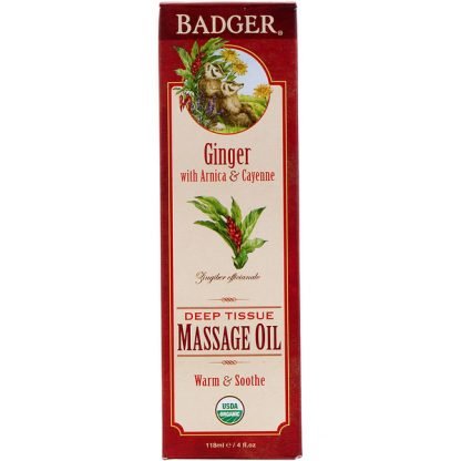 Badger Company, オーガニック、ディープティッシュマッサージオイル、アルニカとトウガラシ、ショウガを含む、118ml （4fl oz）