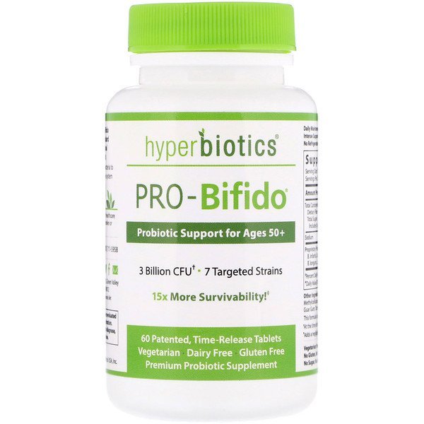 Hyperbiotics, プロ・ビフィド、50歳以上向けプロバイオティクス・サポート、タイムリリース・タブレット60錠