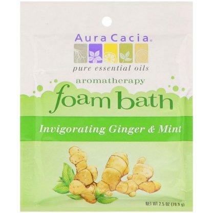 Aura Cacia, アロマセラピー フォーム・バス, 爽快な ジンジャー と ミント, 2.5 オンス (70.9 g)