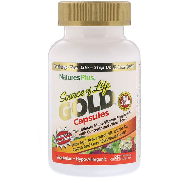 Nature's Plus, ソースオブライフ、 ゴールドカプセル、 90ベジキャップ
