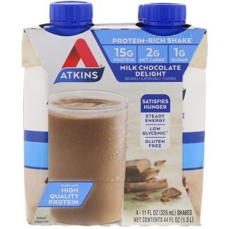 Atkins, アドバンテージ, ミルクチョコレート デライト シェイク, 4 シェイク, 各11 fl oz (325 ml)