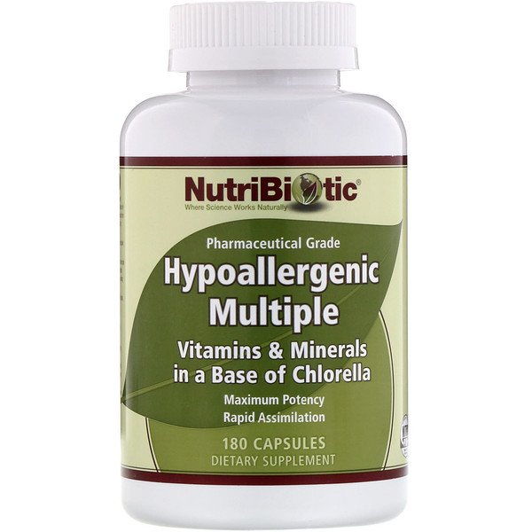 NutriBiotic, 低アレルギー性マルチブル、カプセル180錠