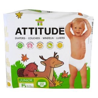 ATTITUDE, 環境に優しいおむつ、ジュニア、サイズ 5、27+ lbs (12+ kg)、オムツ 22 個
