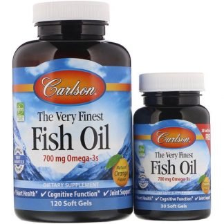 Carlson Labs, 最高級フィッシュオイル、天然オレンジ風味、700 mg、ソフトジェル120粒＋増量30粒