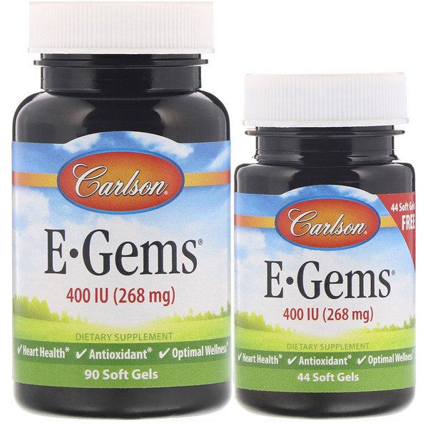 Carlson Labs, E-Gems, 400 IU (268 mg), 2 Bottles, 90 Softgels + 44 Soft Gels