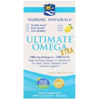 Nordic Naturals, Ultimate Omega Xtra、レモン、1000 mg、ソフトジェル60錠
