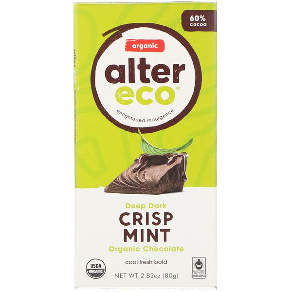 Alter Eco, オーガニックチョコレートバー、ディープダーククリスプミント、2.82オンス (80 g)