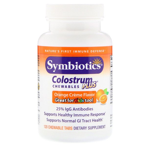 Symbiotics, 初乳プラス, オレンジクリーム風味, 120錠(チュアブル)