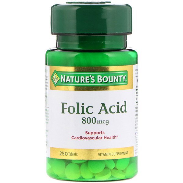 Nature's Bounty, Folic Acid, 800 mcg, 250 Tablets