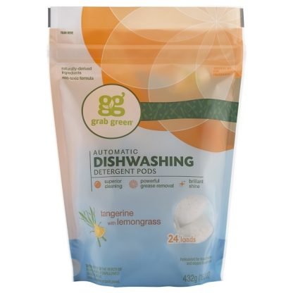 Grab Green, 自動食器洗浄器用洗剤ポッド、タンジャリン＋レモングラス、24回分、15.2 oz (432 g)
