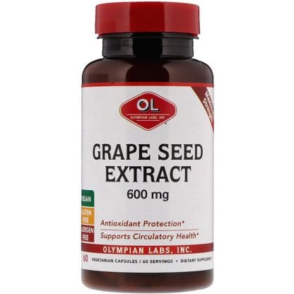 Olympian Labs, グレープシードエキス、マックスストレングス、600mg、植物性カプセル60錠