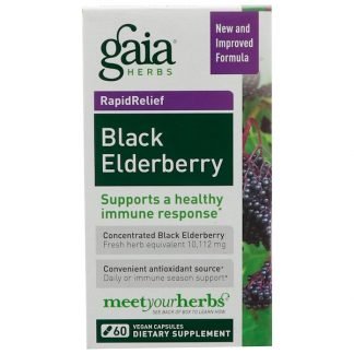 Gaia Herbs, ブラックエルダーベリー、ビーガンカプセル60錠
