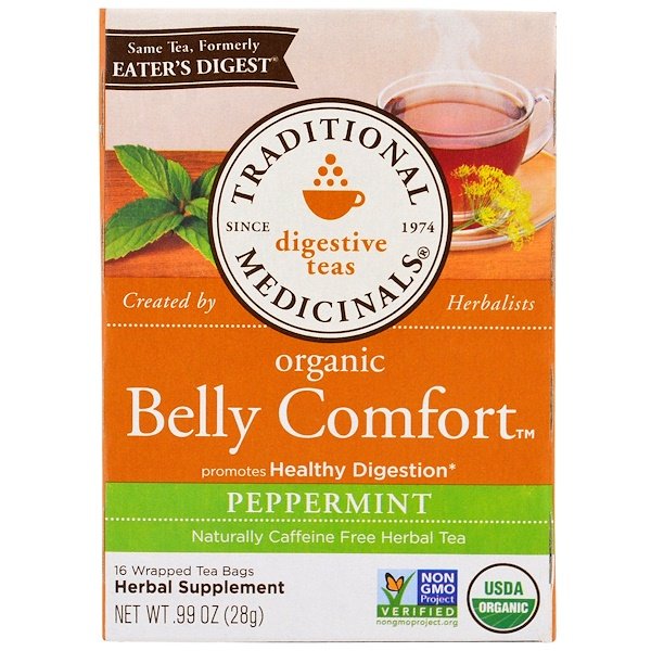 Traditional Medicinals, 消化茶、オーガニックベリーコンフォート、ペパーミント、カフェインなし、袋入りティーバッグ16枚、.99 oz (28 g)