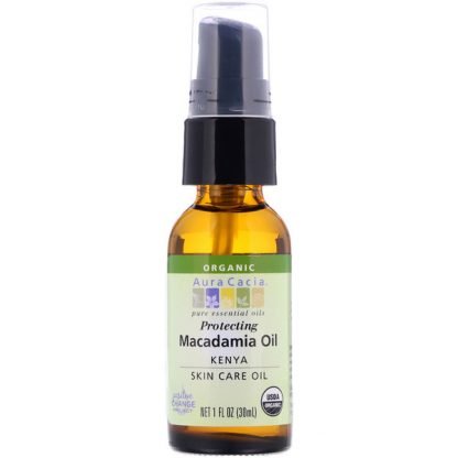 Aura Cacia, オーガニック, ナチュラルスキンケア, マカダミアオイル, 1液量オンス (30 ml)