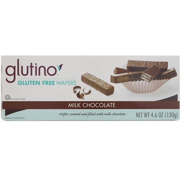 Glutino, グルテンフリー・ミルクチョコレートコーティングウェハース, チョコレート, 4.6 oz (130 g)