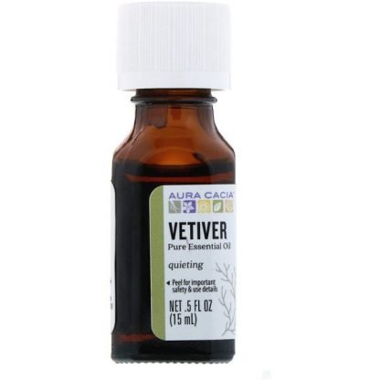 Aura Cacia, 100% 純エッセンシャルオイル、ベチバー、0 .5 液量オンス (15 ml)