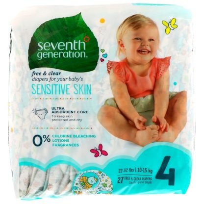 Seventh Generation, 乳児用、フリー＆クリアおむつ、サイズ 4、22～32ポンド（10～15 kg）、27個入り