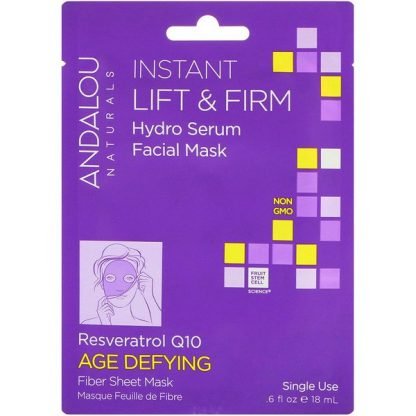 Andalou Naturals, Instant Lift & Firm, Hydro Serum Facial Mask, Age Defying、使い捨てのファイバーシートマスク、.6 fl oz (18 ml)