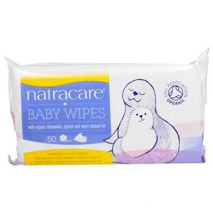 Natracare, オーガニックカモミール配合ベビーワイプ、アプリコット・スウィートアーモンドオイル、50枚入り