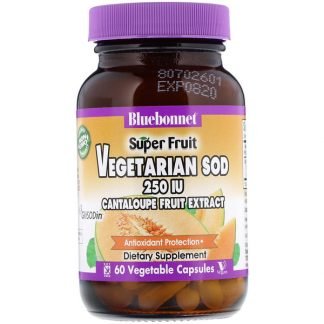 Bluebonnet Nutrition, スーパーフルーツ、ベジタリアンSOD、メロン果実エキス、250 IU, 60ベジキャップ