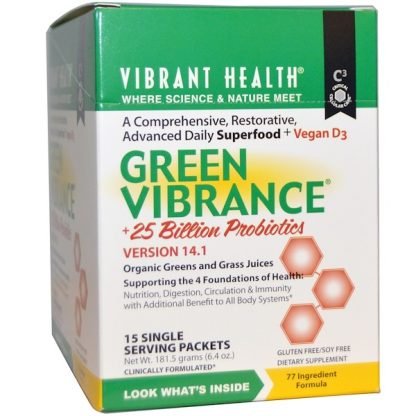 Vibrant Health, グリーンバイブランス +250億の善玉菌、バージョン14.1、15包、6.4オンス (181.5 g)