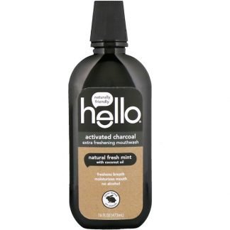 Hello, 活性炭、エクストラフレッシュ・マウスウォッシュ、ナチュラルフレッシュミント、473ml（16 fl oz）