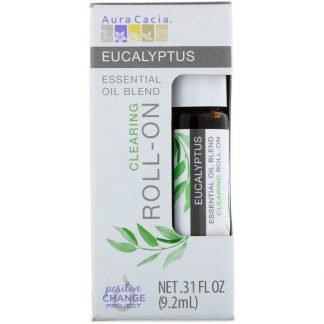 Aura Cacia, エッセンシャルオイルブレンド、クリアリングロールオン、ユーカリ、.31液量オンス (9.2 ml)
