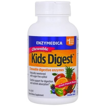 Enzymedica, キッズダイジェスト、チュアブル消化酵素、フルーツパンチ、チュアブル錠90錠