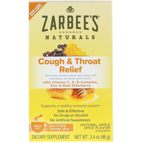 Zarbee's, Cough & Throat Relief, Daytime Drink Mix, Natural Apple Spice Flavor, 6 Packets, 3.4 oz (96 g) (Discontinued Item)