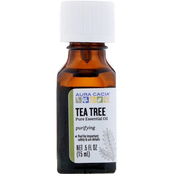 Aura Cacia, 100% ピュア エッセンシャルオイル, ティーツリー, .5 fl oz (15 ml)