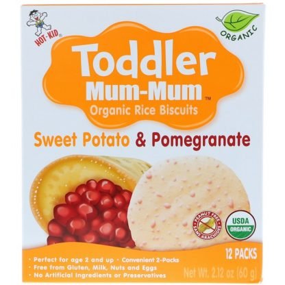 Hot Kid, 幼児マムマム、オーガニック・ライスビスケット、サツマイモとザクロ、12袋、2.12 oz (60 g)