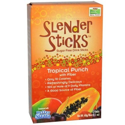 Now Foods, リアルフード、スレンダースティックス、トロピカルパンチ 食物繊維入り、12スティック、各5 g