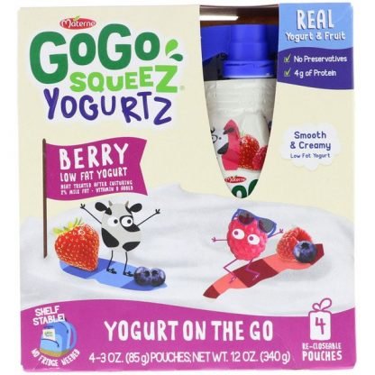 GoGo SqueeZ, YogurtZ、ベリー、4ポーチ、各3オンス (85 g)