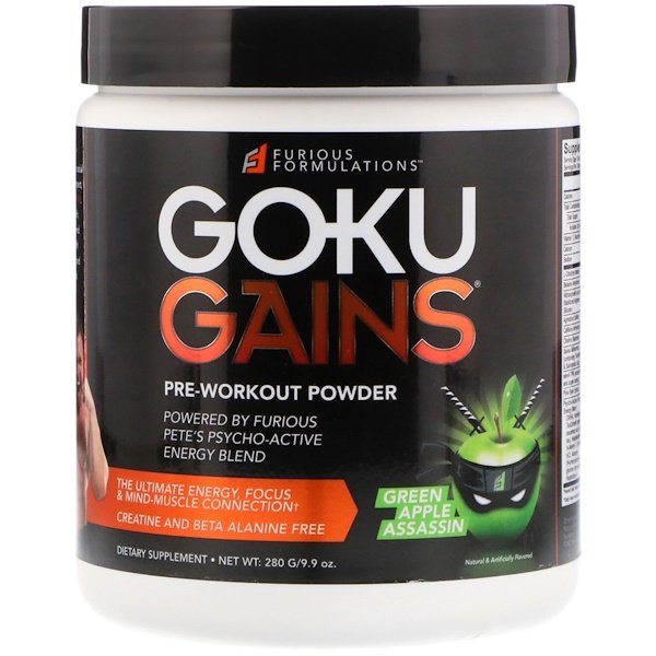 FURIOUS FORMULATIONS, ゴクゲインズ・プレワークアウトパウダー、グリーンアップルアサシン、9.9 oz (280 g)