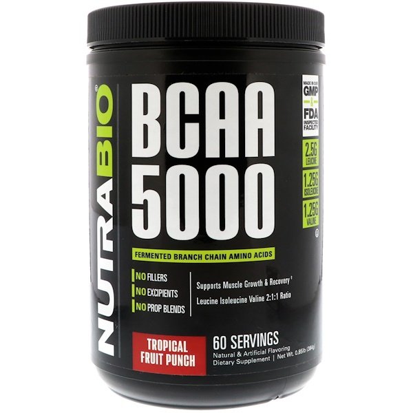 NutraBio Labs, BCAA 5000、トロピカルパンチ、0.85 lb (384 g)