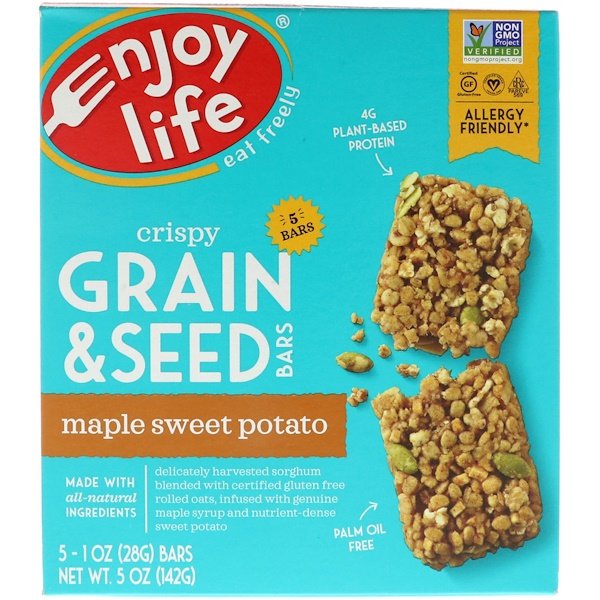 Enjoy Life Foods, クリスピー穀物 & シードバー、メープルスイートポテト、5本、各1オンス (28 g)