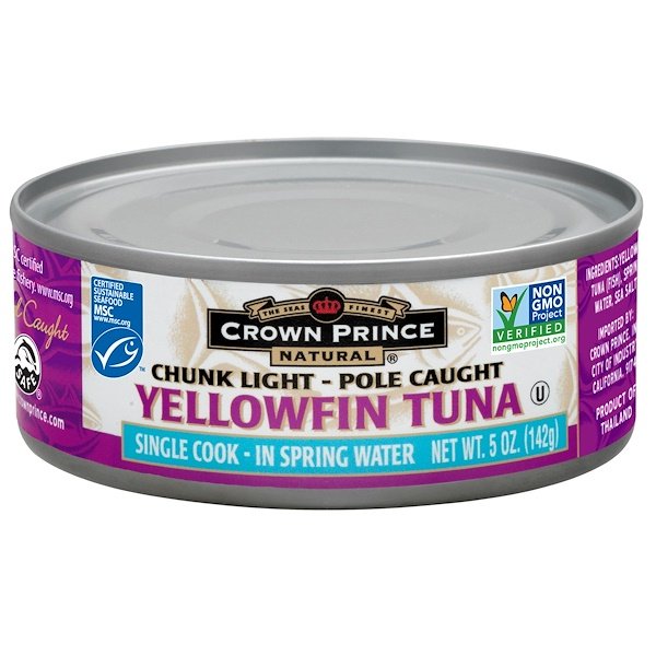 Crown Prince Natural, Yellowfin Tuna, Chunk Light, In Spring Water, 5 oz (142 g)
