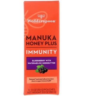 Wedderspoon, マヌカハニープラス、免疫、エルダーベリーとスイカシードバター、5袋、各1.1オンス (30 g)