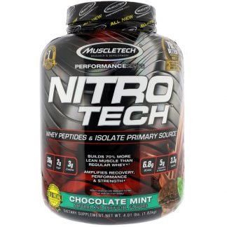 Muscletech, ニトロテック・ホエイペプチド＆アイソレートの主要供給源、チョコレートミント風味、1.82 kg（4パウンド）