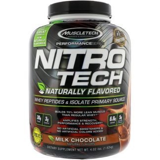 Muscletech, Nitro Tech、天然香料ホエイペプチド＆アイソレートプライマリーソース、ミルクチョコレート、1.82kg